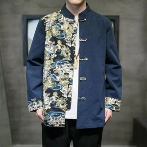 Chinese Hanfu Top Men's Kungfu Shirt Jacket Mandarin Collar Frog Button Casual - Picture 1 of 13