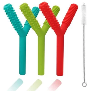 Teether Tubes For Babies 36 Months 3 Pack Silicone Hollow Chew Tube Toy For Auti - Picture 1 of 7