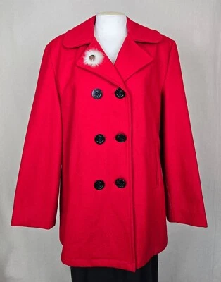 Abrigo De Colección Lands’ End Para Mujer Talla 16 Rojo Guisante Doble Pecho Lana Pura Hecho en EE. UU. Foto 1 de 4