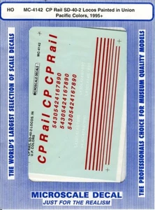 Microscale Decal HO MC-4142 CP Rail SD-40-2 Locos in Union Pacific Colors 1995+ - Picture 1 of 1
