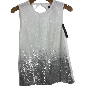 Donna Karan New York Sleeveless Ombre White Gray Sequin O-Back Blouse Top S NWT - Picture 1 of 10