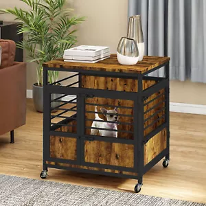 Xelsyo 24" Dog Crate Furniture Heavy Duty Dog Kennel End Table with Wheels &Door - Picture 1 of 9