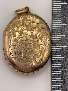 Victorian 9 carat yellow gold lovers engraved forget me not locket EAM AE27 - Picture 1 of 11