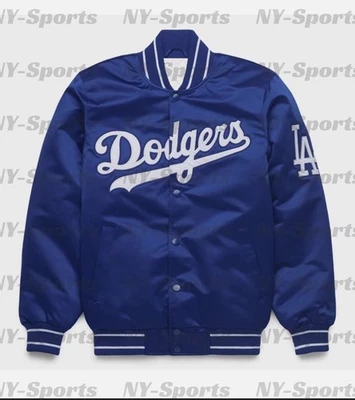Blue Satin Baseball Varsity Bomber Style Jacket All Sizes - Image 1 of 4