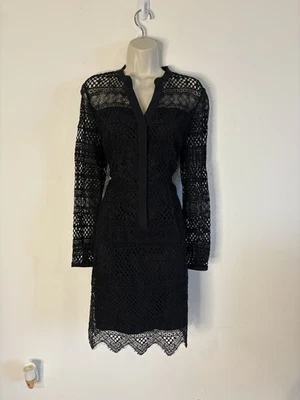 Vestido camisero de encaje negro Ellie Tahari talla 10 Foto 1 de 4