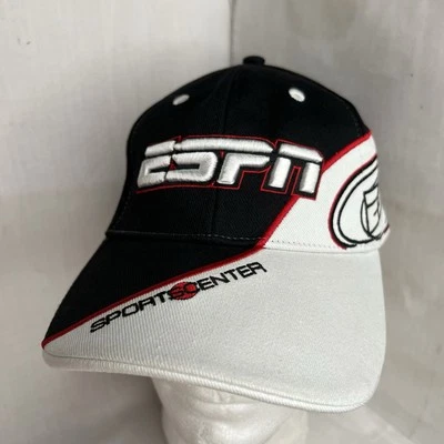 Vintage ESPN Hat Cap Strap Back Black Sportscenter Adjustable White Embroidered - Image 1 of 4