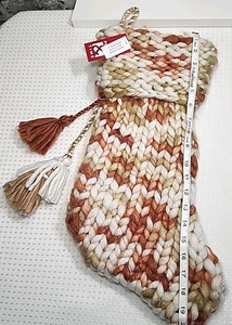 Place & Time Chunky Thick Knit Christmas Stocking Tree Decor Rust Beige Mix NWT - Picture 1 of 7