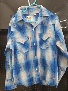 ELY CATTLEMAN Boys Pearl Snap Shirt Long Sleeve Blue Plaid Size S Rodeo Cowboy - Picture 1 of 6