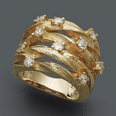 Großer Ring in Gold - mehrreihig mit Zirkonia Steinen Damen Gr. 55-63 vergoldet - Bild 1 von 4