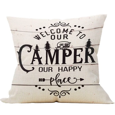 Happy Camper Pillow - 18 x 18, Camper Decor, RV Decorations - Image 1 of 4