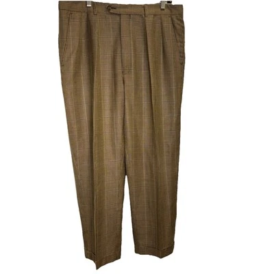 Pantalones vintage Peter Millar M-36 mezcla de lana seda puños marrón espiga Foto 1 de 4