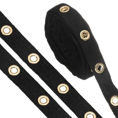 6 ярдов хлопковая отделка петель с люверсами, 0,79-дюймовая лента для петель, черная + золотистая - Изображение 1 из 4