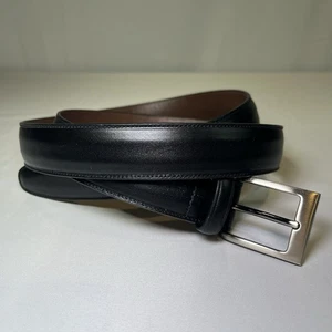 Cinturón de vestir de cuero de vaca italiano de grano completo negro usado Roundtree & Yorke - talla 46/115 - Imagen 1 de 6