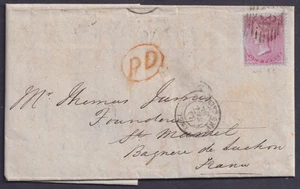 1855 4d Carmine SG62 Wmk Small Garter London to France Contents FU Cat. £600.00 - Picture 1 of 2