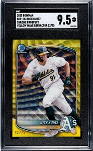 2025 Bowman Chrome Prospects Nick Kurtz #BCP-114 Yellow Wave Refractor /75 (RC) - Bild 1 von 2