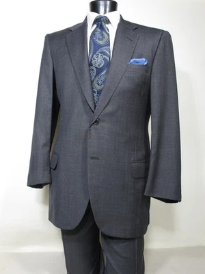 Oxxford Clothes Suit 46 47 L Steel Blue Gray Muted Plaid 110s Wool 2 Btn - Image 1 of 4