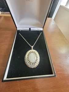 LARGE VINTAGE STERLING SILVER & MOONSTONE PENDANT & BELCHER CHAIN NECKLACE - Picture 1 of 6
