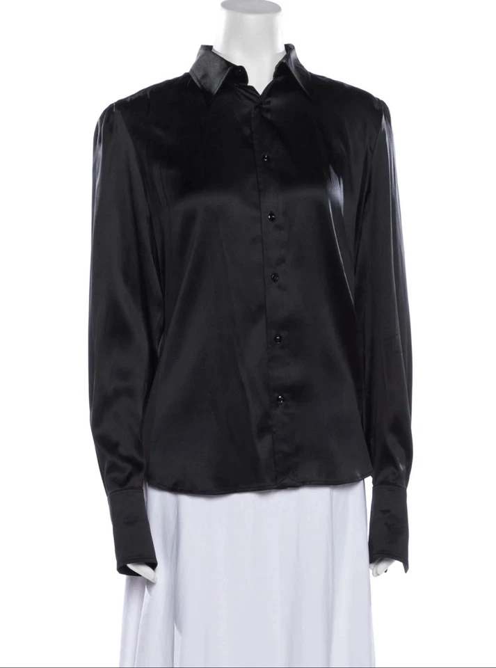 Lauren Ralph Black Label Women’s 8 Silk Blouse Black Button-Up Long Sleeve M - Image 1 of 4