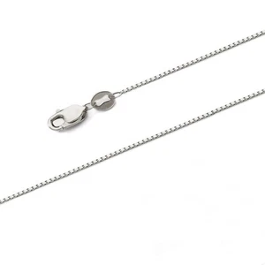 14k White Gold Solid 1.3mm Box Link Chain Necklace with Lobster Claw Clasp, I... - Picture 1 of 3