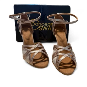 Dance & Sway Rose Gold Satin Leather Ballroom Dance Shoes Sz 9.5 3.5” Heel NWT - Picture 1 of 5