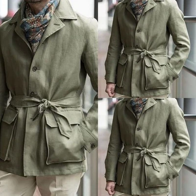 Chaquetas de safari verdes militares para hombres con cinturón formales fiesta trabajo hombres abrigos de caza Foto 1 de 4