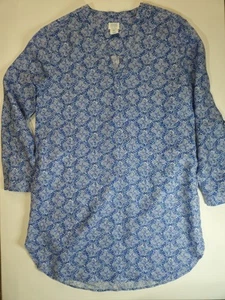 Sigrid Olsen Linen Shirt Dress Womens Medium Blue White Floral Beachy Resortwear - Picture 1 of 7