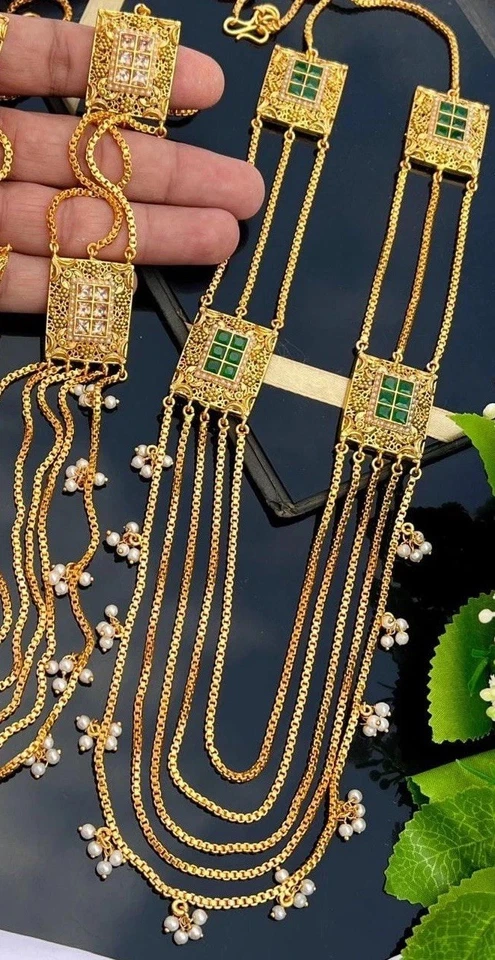 Pakistani/Indian Beads long chain style Necklace green/gold Mala - Image 1 of 1