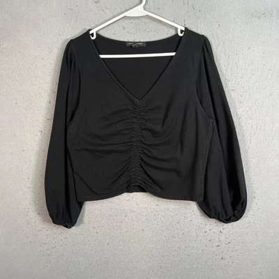 Top negro Banana Republic manga larga acanalado cuello en V para mujer talla grande Foto 1 de 4