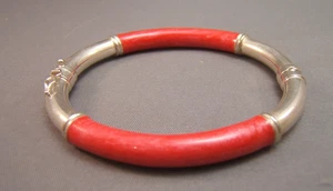Sterling Silber aufklappbar rot Harz Emaille Armreif Armband Milor Italien - Bild 1 von 4