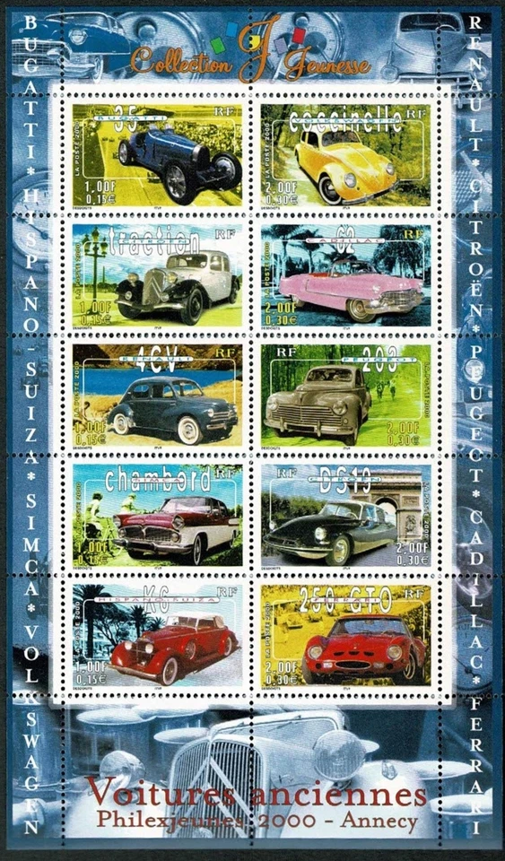 SG70 FRANCE 2000 Miniature Sheet: classic cars  MNH - Image 1 of 1