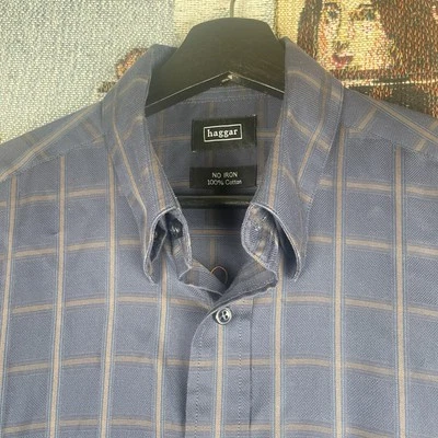 Haggar Men's Dress Shirt Medium No Iron 100% Cotton Blue Multi-Color Stripe - Image 1 of 4