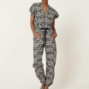 Zero + Maria Cornejo Strap Akeo Jumpsuit Cotton Feather Jacquard Black White XL - Picture 1 of 12