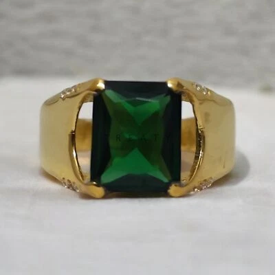 Esmeralda corte octágono con anillo chapado en oro de plata de ley 925 para hombre #915 * Foto 1 de 4
