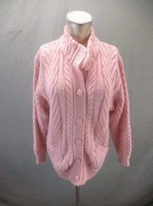 NORDSTROM Size XS Womens Pink 100% Wool Pocket Cable Knit Button Up Cardigan 560 - Picture 1 of 9
