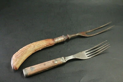 2 Vintage Forks 1 With Sterling Silver Accents And An Antler Handle - Image 1 of 4