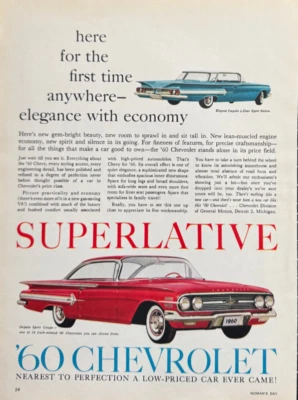 1960 Chevrolet Impala Sport Coupe Red Car Elegance Economy Vintage Print Ad 1959 - Image 1 of 4