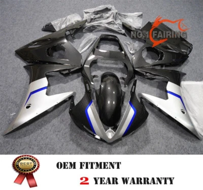 Carbon Fiber & Silver Fairings For YAMAHA YZF R6 03-05 / YZF R6S 06-09 Body Kits - Image 1 of 3