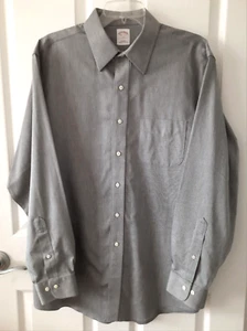 Brooks Brothers Mens 346 Dress Shirt 16 1/2 4/5 Grey Herringbone Non-Iron Cotton - Picture 1 of 4