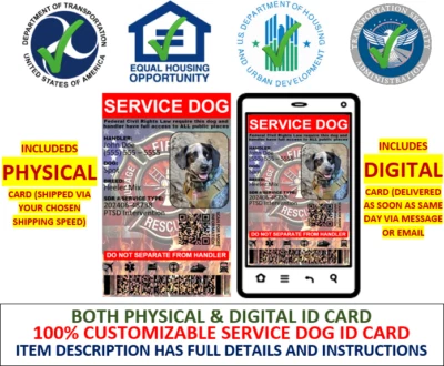 SERVICE DOG ID CARD FIREFIGHTERS DUAL SIDED - PHYSICAL & DIGITAL CARD - Image 1 of 4