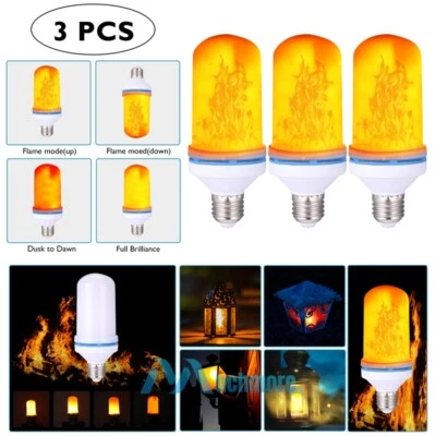 3Pcs LED Simulated Fire Flame Effect Light Bulb E26 E27 Flickering Lamp 4 Modes - Image 1 of 4