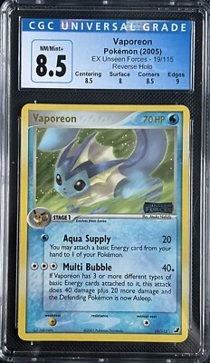 Pokemon card 19/115 Vaporeon EX Unseen Forces stamp Holo CGC 8.5 - Image 1 of 2