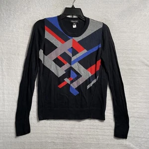 Trouve Sweater Womans Small Cotton Blend Black Geometric Long Sleeve Round - Picture 1 of 9