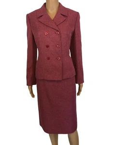 vtg LE SUIT 2 Piece Skirt Suit Sz 8P Mauve Tweed Double Breast Lined EUC 90s - Picture 1 of 12