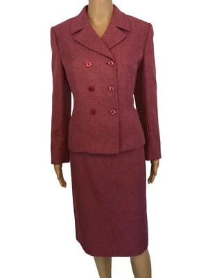 vtg LE SUIT 2 Piece Skirt Suit Sz 8P Mauve Tweed Double Breast Lined EUC 90s - Image 1 of 4