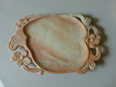 ancien plateau porte savon XIXè en marbre rose veiné sculpté ciselé superbe - Photo 1/4