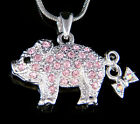 Pink Schwein mit Swarovski Kristall Ferkel Liebhaber Anhänger Halskette Neu Süß