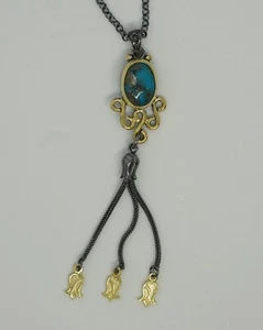 Vintage Handmade Western Turquoise Necklace Gold Plated 925 Silver Chain Jewelry - Picture 1 of 6