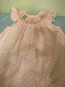P56 Girls Size 9-12 M Pink with Polka Dot Hand Smocked Amanda Remembered Dress - Picture 1 of 10