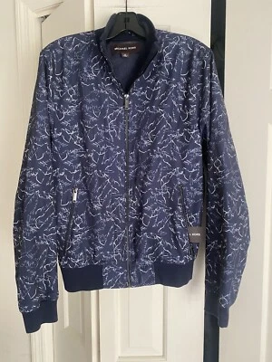 $298 Michael Kors Navy Blue White Palm Print Logo Zip Bomber Jacket Coat XS - Image 1 of 4