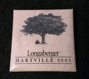 Vintage LONGABERGER Hartville OH 2003 ~ Square Lapel Button Pin ~ TREE w/ Basket - Picture 1 of 5